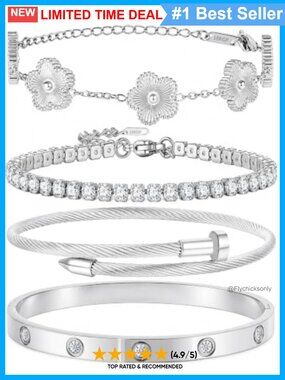 4Pc Stackable Stainless Steel Bracelet Set Bangle Tennis Cable Flower